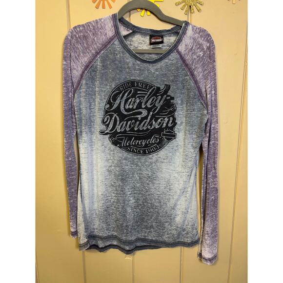 Harley-Davidson Tops - Harley-Davidson baseball tee Y2K burn out large purple and grey Sedalia, MO